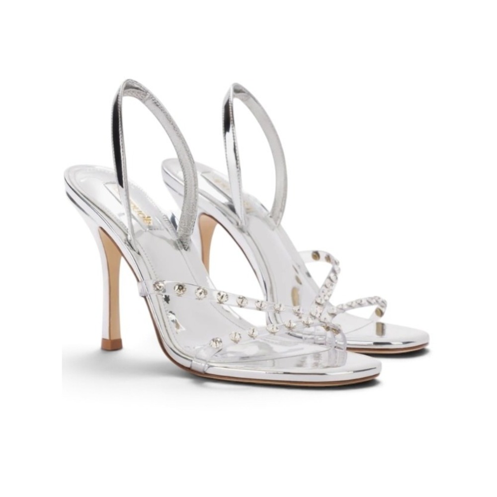 Larroudé Swarovski Annie Silver Crystal Slingback Stiletto‎ Sandals 9 NWOB